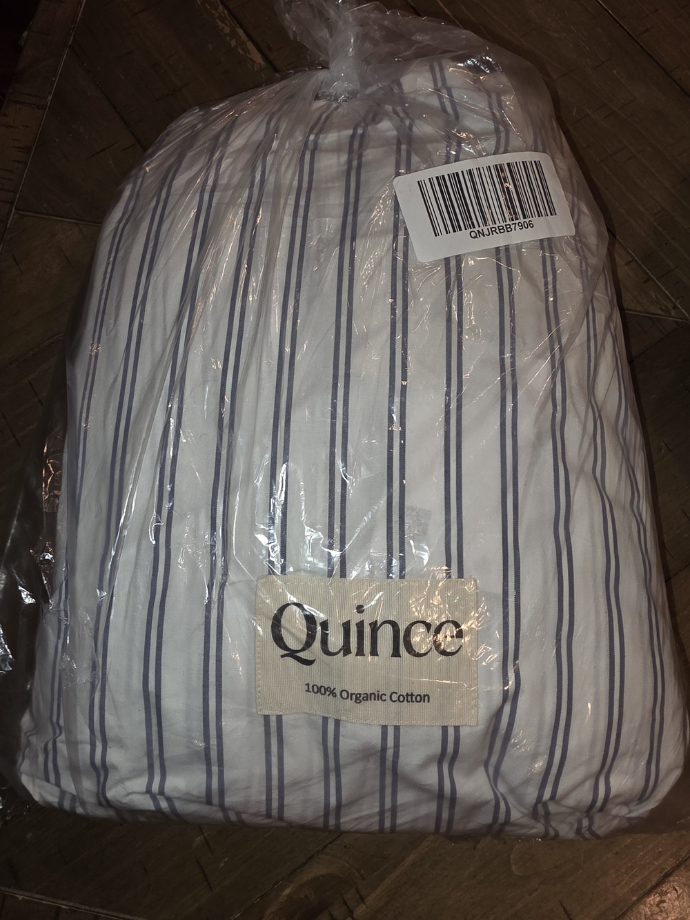 Quince Organic Crisp Percale Double Stripe Fitted Sheet Set - White/Blue - Full